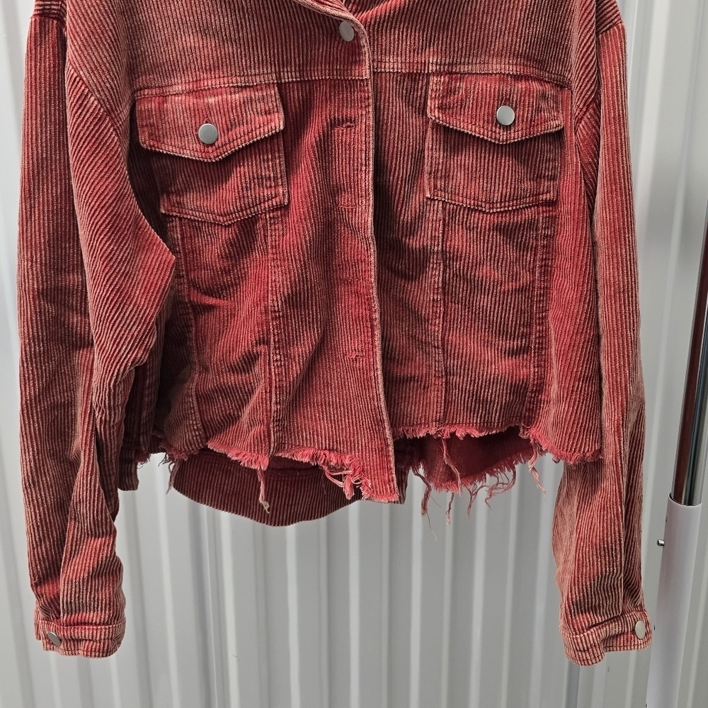 Women's Red Oversized Corduroy Jacket Size Large - Picture 8 of 8